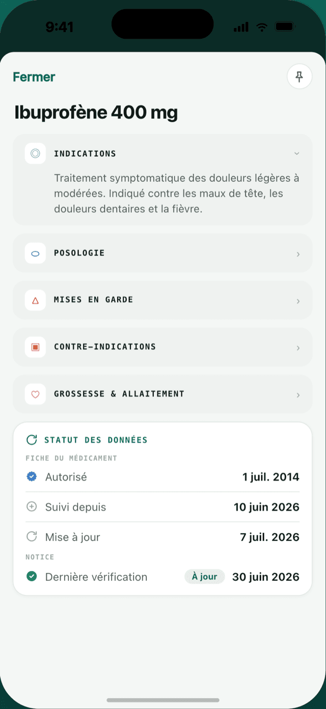 Notice officielle de l'ibuprofène 400 mg dans Kayu : indications, posologie, mises en garde, contre-indications et statut des données.